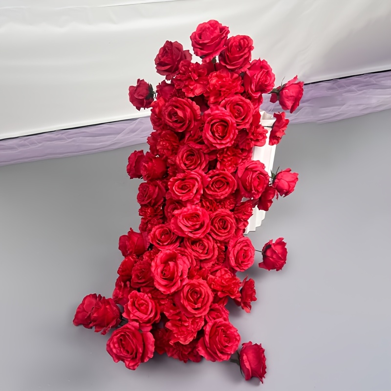 Outdoor Power For Wedding - [Romantische Rozenbloemenboog] Elegante Rode Kunstmatige Rozenbloemenboogset