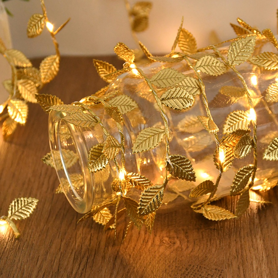 Outdoor Power For Wedding - Gouden blad rotan koperdraad lichtsnoer op
