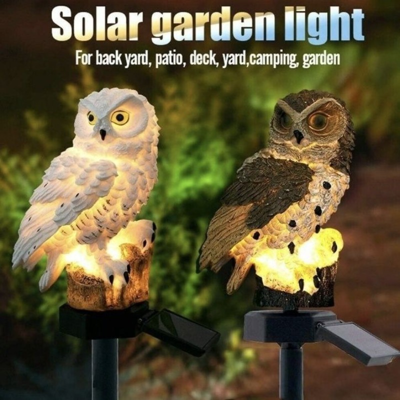 Outdoor Yard Power Stake - Uil-tuinlamp op zonne-energie, LED-hars dierenlamp, waterdichte